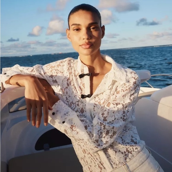 NWT ZARA LACE TIE WITH BOWS SHIRT S - Picture 5 of 5